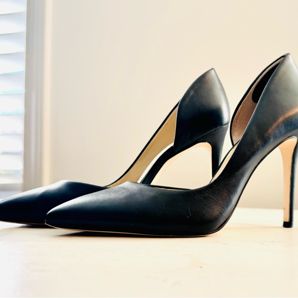 Black Leather D’Orsay Heels